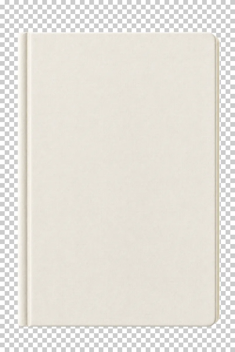Closed cream hardcover notebook with a broad blank front cover, narrow left spine and subtle page edge.