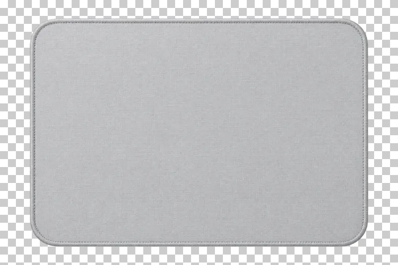 Light gray rectangular mouse pad viewed directly from above, with rounded corners and a thin stitched edge.