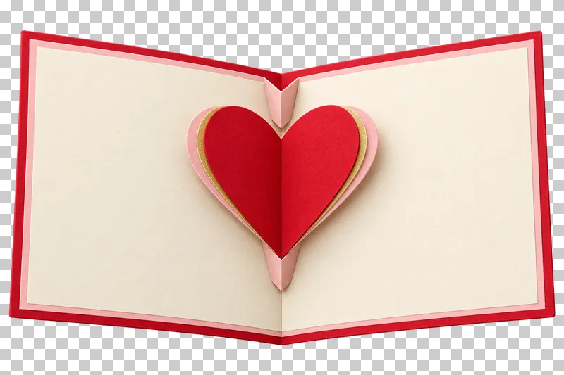 An open greeting card with a raised pop-up paper heart.