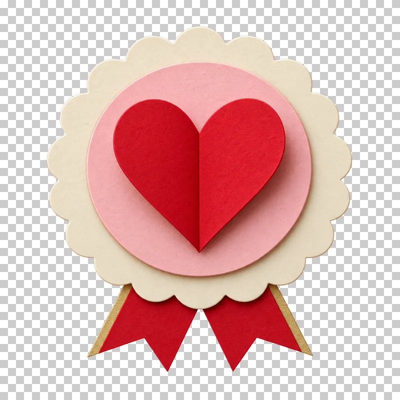 A decorative paper seal with a heart in the center.