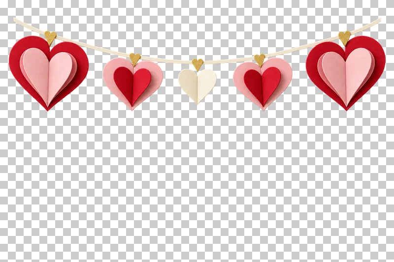 A top garland of paper hearts with transparent space below.