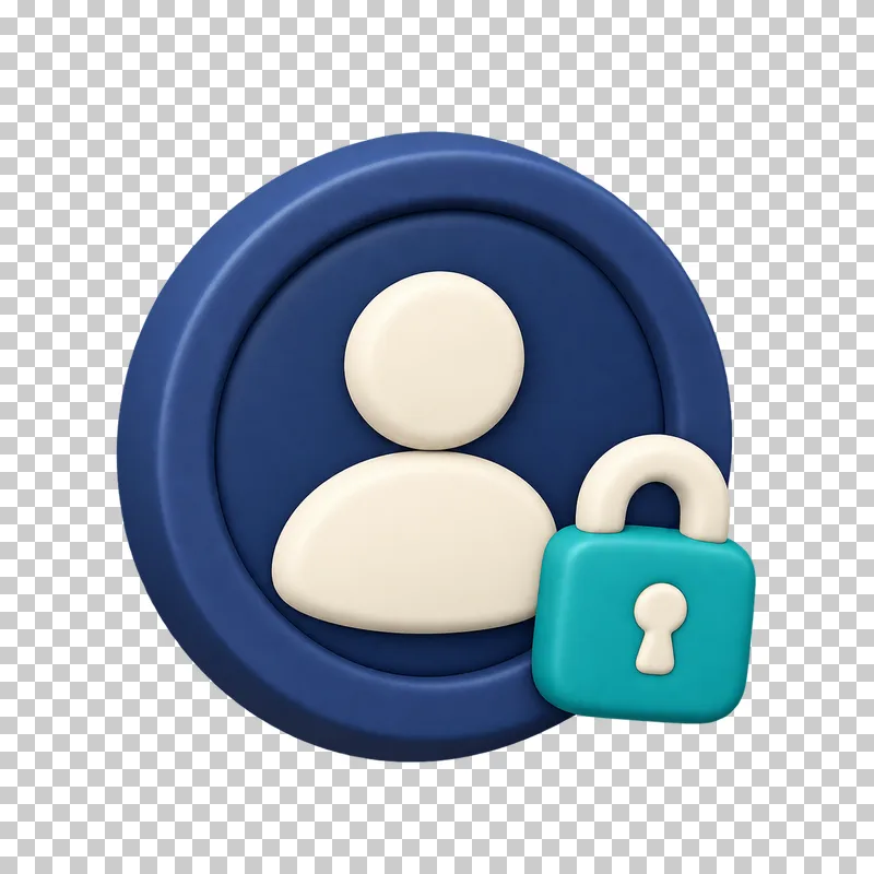 A navy 3D user profile badge with a small teal padlock at its lower right.