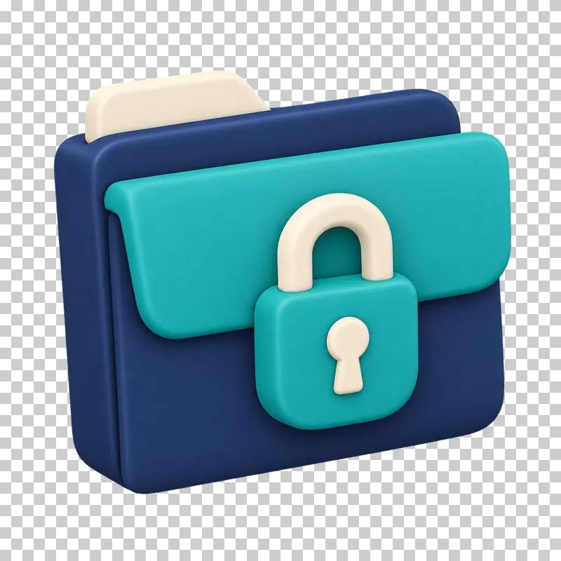 A navy 3D document folder with a teal padlock on its front flap.