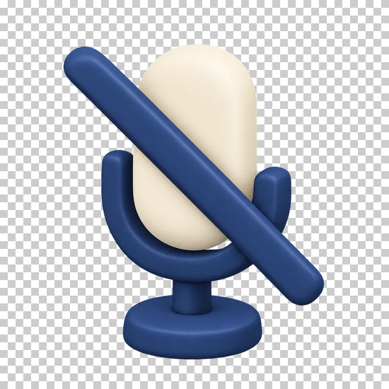 A cream 3D desk microphone crossed out by a navy strike bar.