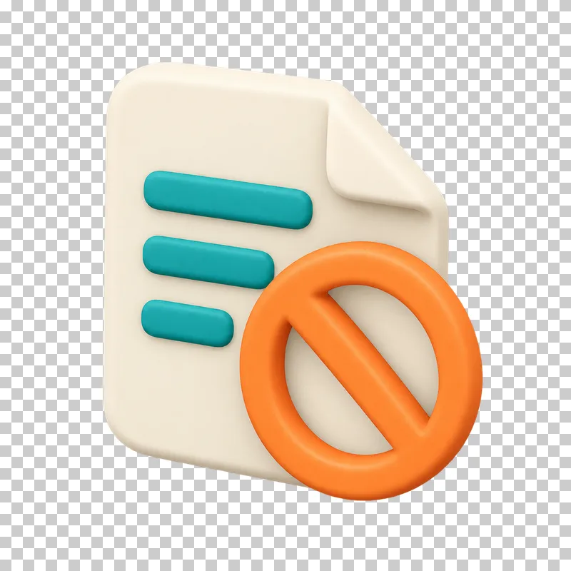 A cream 3D file with a large orange prohibition sign over it.