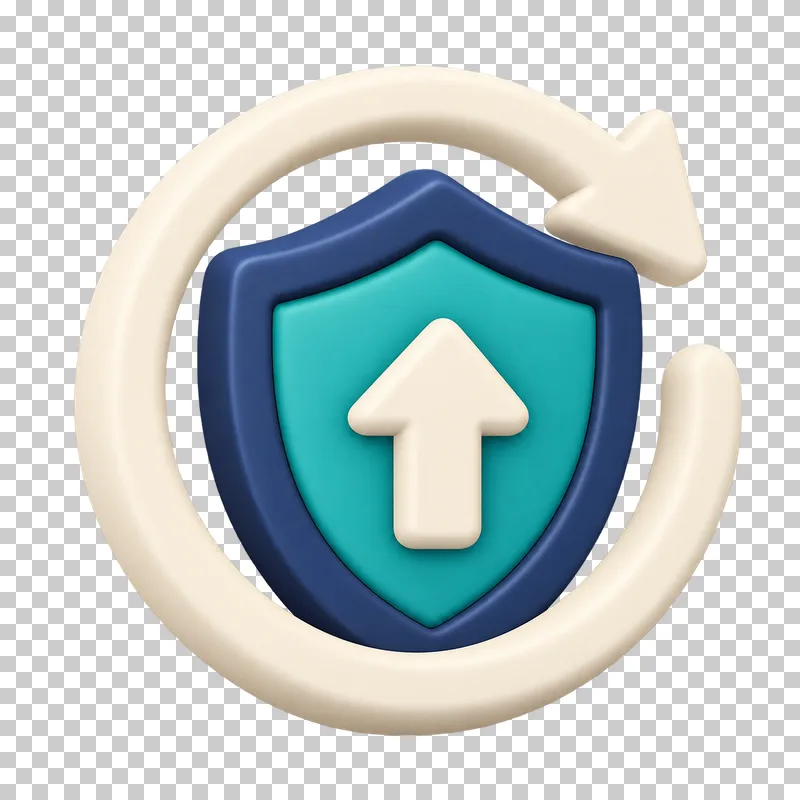 A cream 3D circular update arrow around a teal shield with an upward arrow.