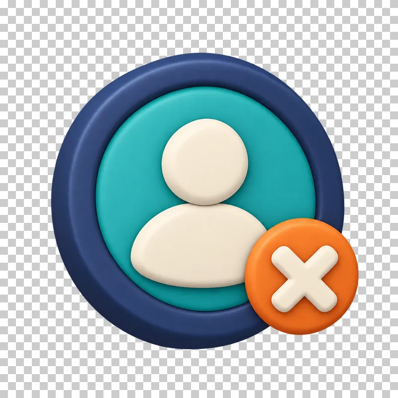 A navy 3D user profile badge with an orange denial cross at its lower right.