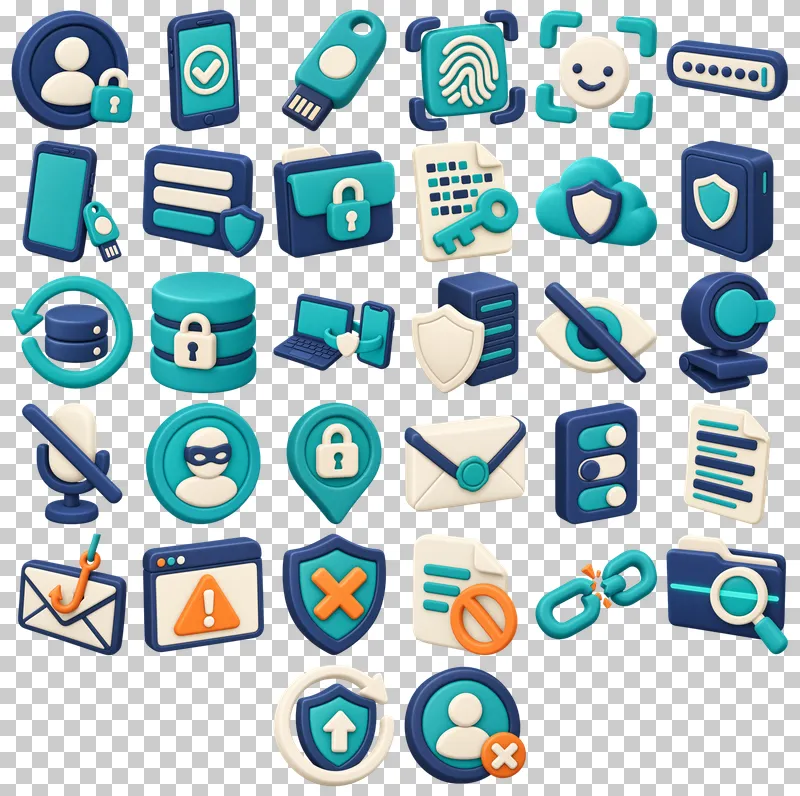 Cybersecurity and Privacy 3D PNG Collection: all 32 elements in one grid