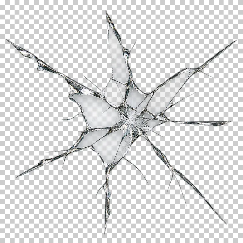 Clear broken glass: a compact radial fracture network around a closed impact center.