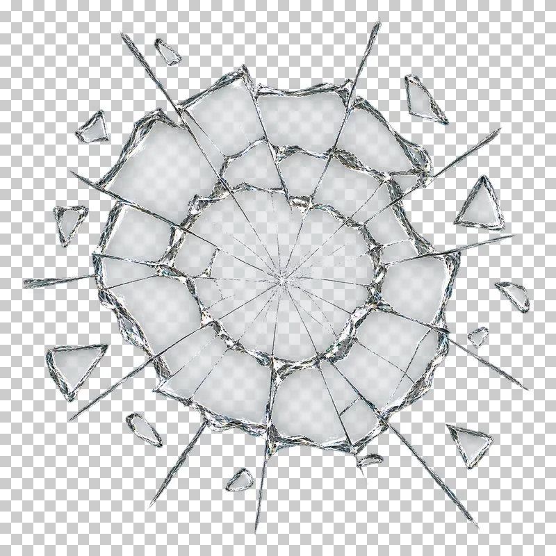 Clear broken glass: concentric irregular fracture rings crossed by radial cracks, with an intact center.