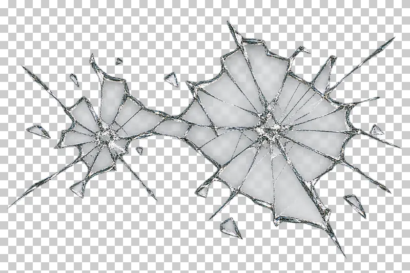 Clear broken glass: two unequal impact centers joined by a shared network of cracks.