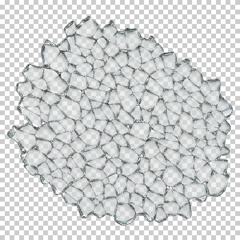 Clear broken glass: a connected patch of many small irregular blunt-edged fragments, without long sharp splinters.