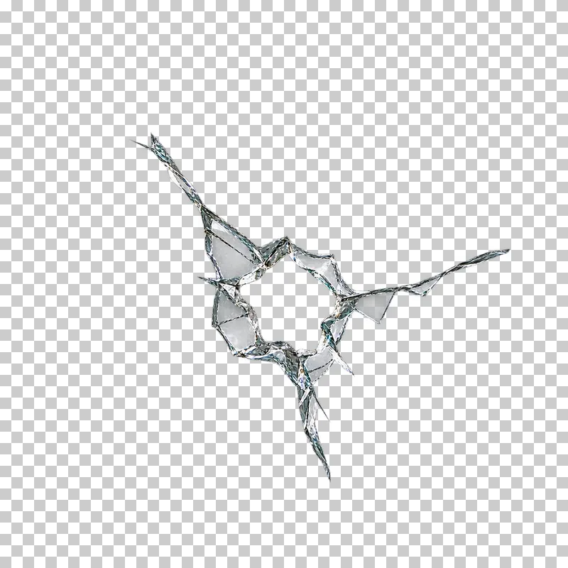 Clear broken glass: a tight ragged opening with a crushed rim and short radiating cracks.