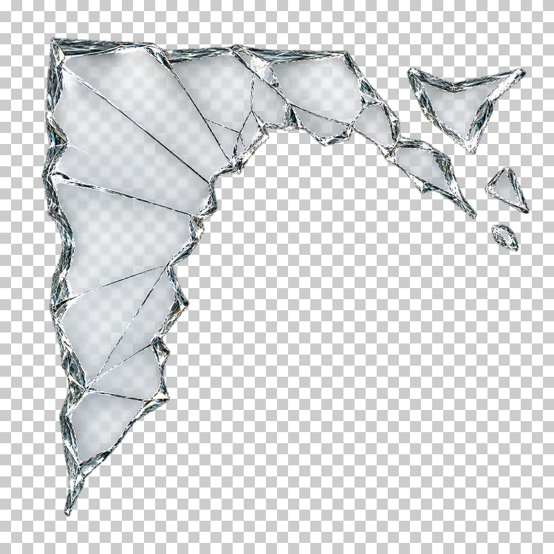 Clear broken glass: a corner section completely missing, with fractured teeth and a few connected cracks along the remaining edge.