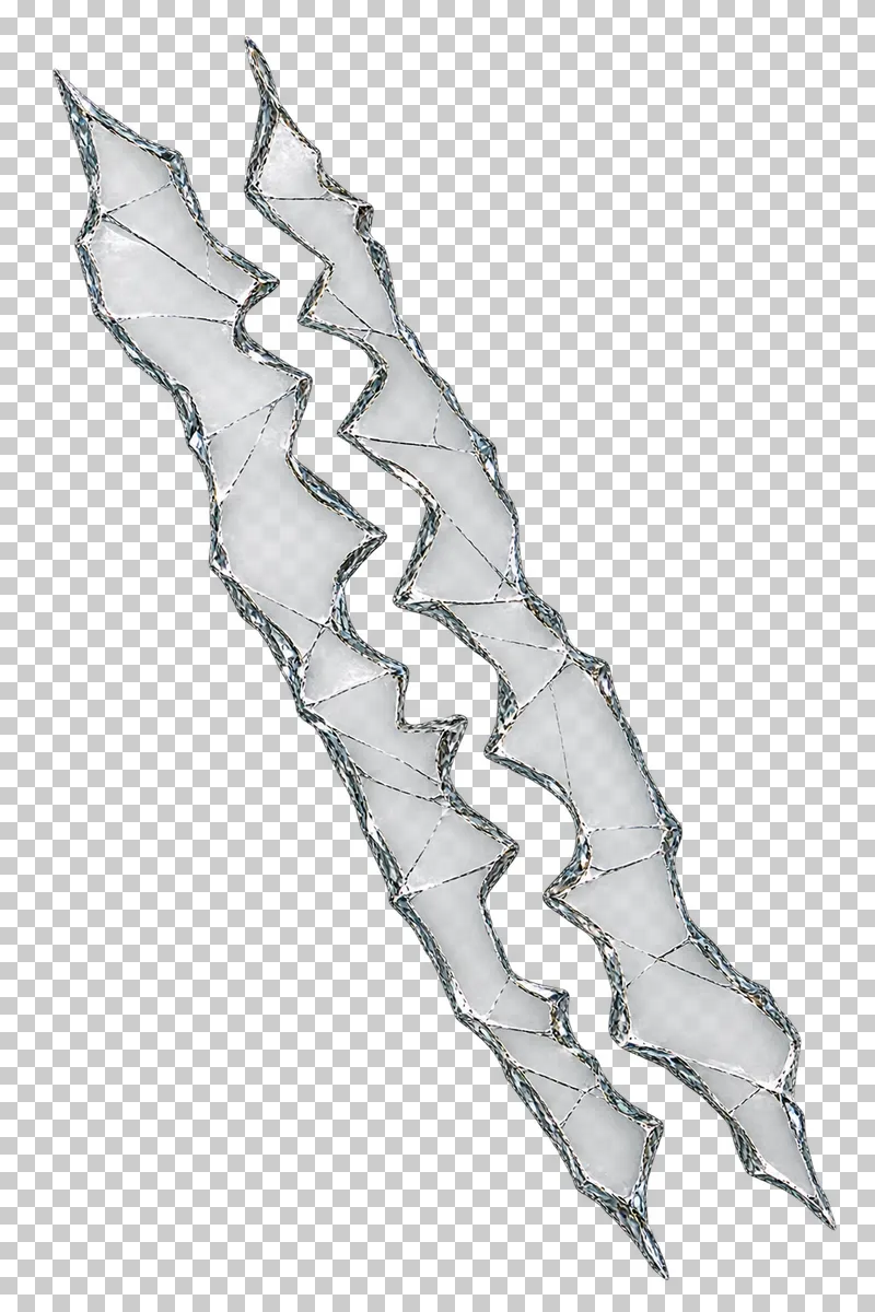 Clear broken glass: two narrow broken glass edges separated by a crooked diagonal seam with alternating near-interlocking teeth.
