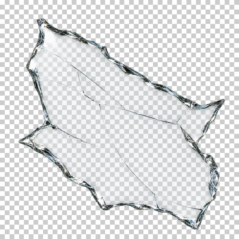 Clear broken glass: one thin broad irregular glass fragment with a readable planar face and several differently chipped edges.