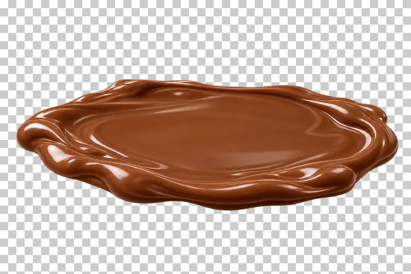 A shallow oval chocolate pool with a smooth center and softly folded edge.