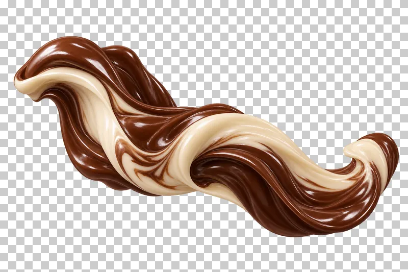 Intertwined dark and white chocolate flowing through a broad marbled wave.