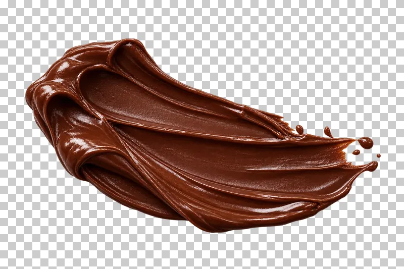 A dark ganache spatula smear with shallow tool ridges and thick turned edges.