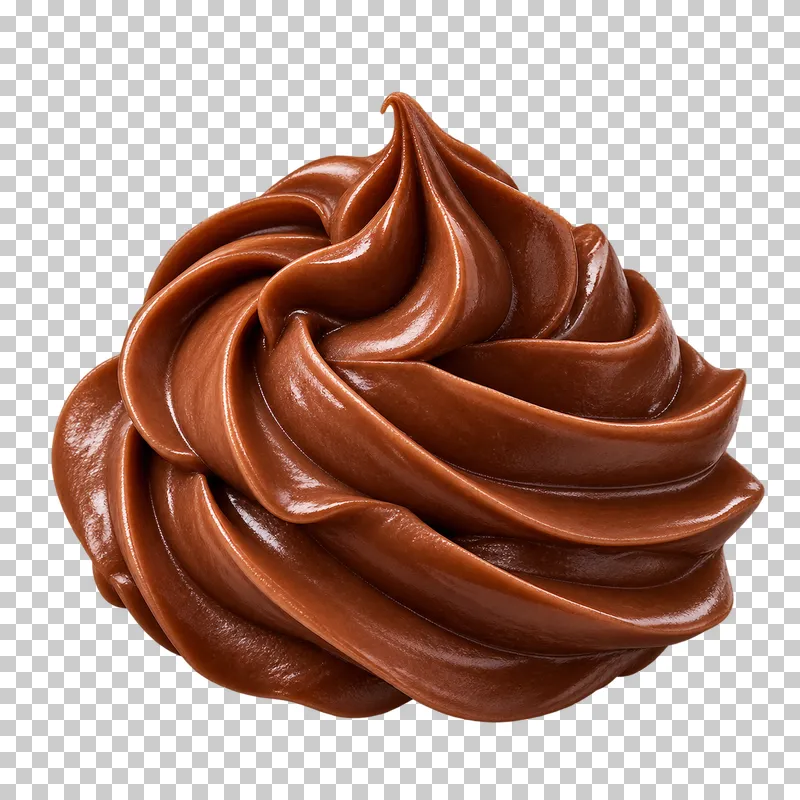 A piped chocolate ganache rosette with defined ridges and a fine finishing tip.
