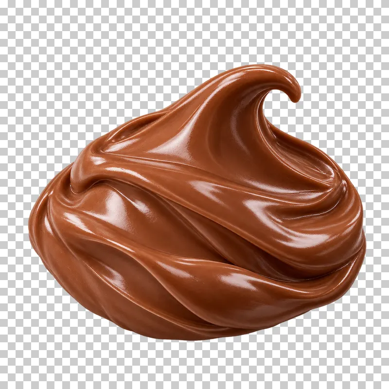 A smooth chocolate cream dollop with broad folds and a softly lifted peak.