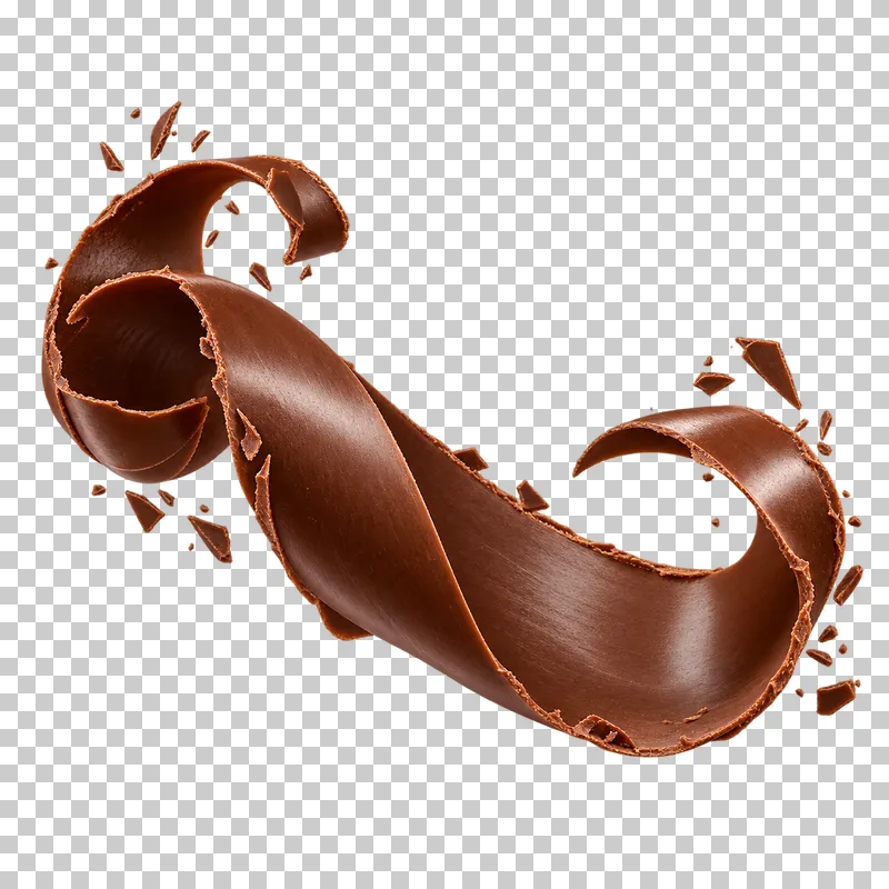 A wide solid chocolate curl with thin brittle edges and an open scroll.
