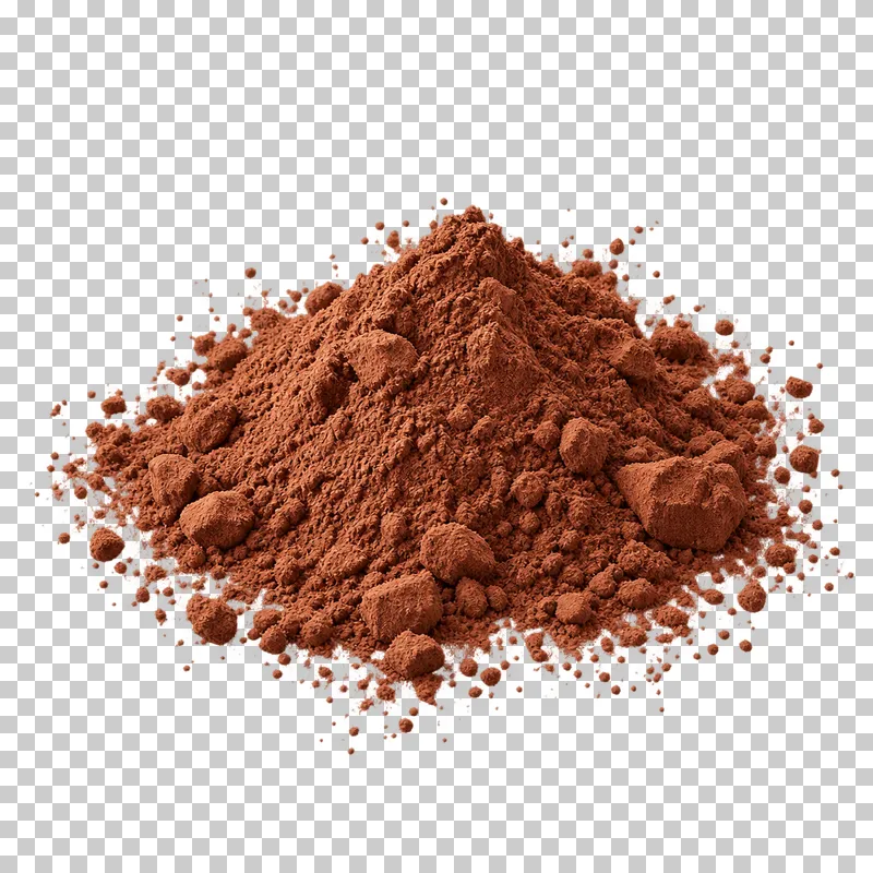 A mound of fine brown cocoa powder with soft clumps and a powdery edge.