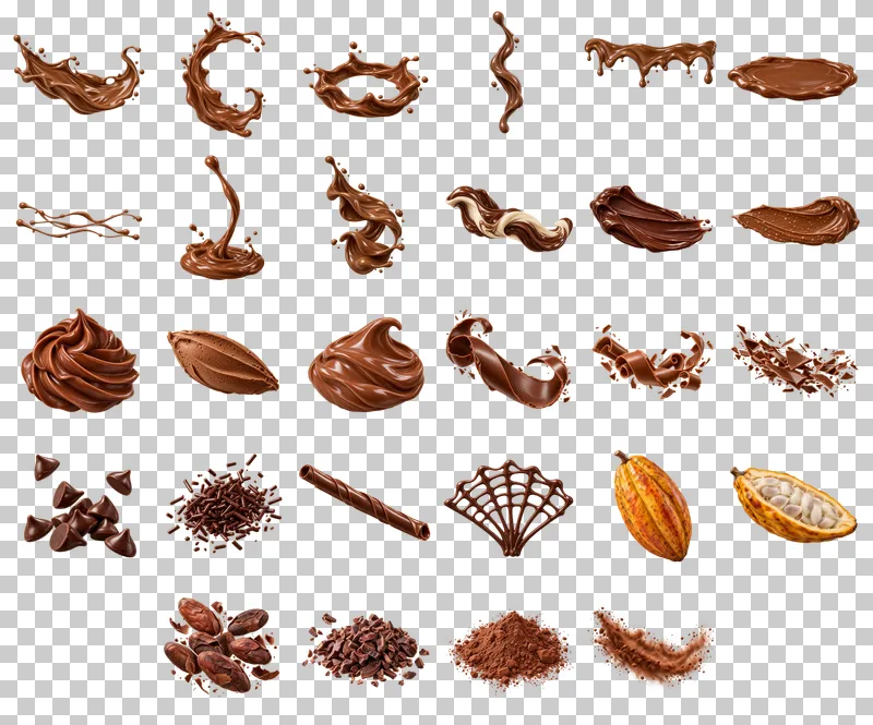 Chocolate Splashes, Toppings and Cocoa PNG Collection: all 28 elements in one grid