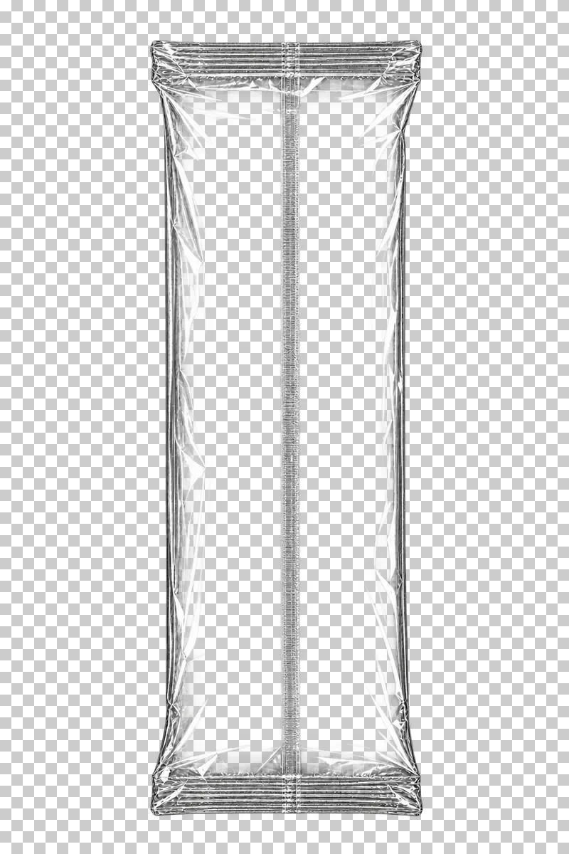 A tall clear flow-wrap sleeve with crimped top and bottom seals and a fine rear seam.