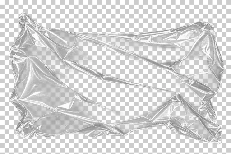 A loose irregular sheet of clear plastic film with long connected folds.