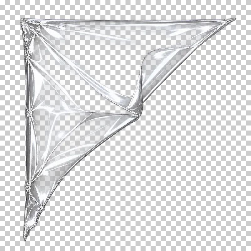 A triangular clear-film corner peeled back into a continuous layered curl.