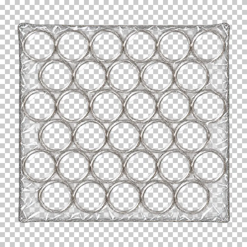 A square bubble-wrap patch with staggered round air cells and clear centers.