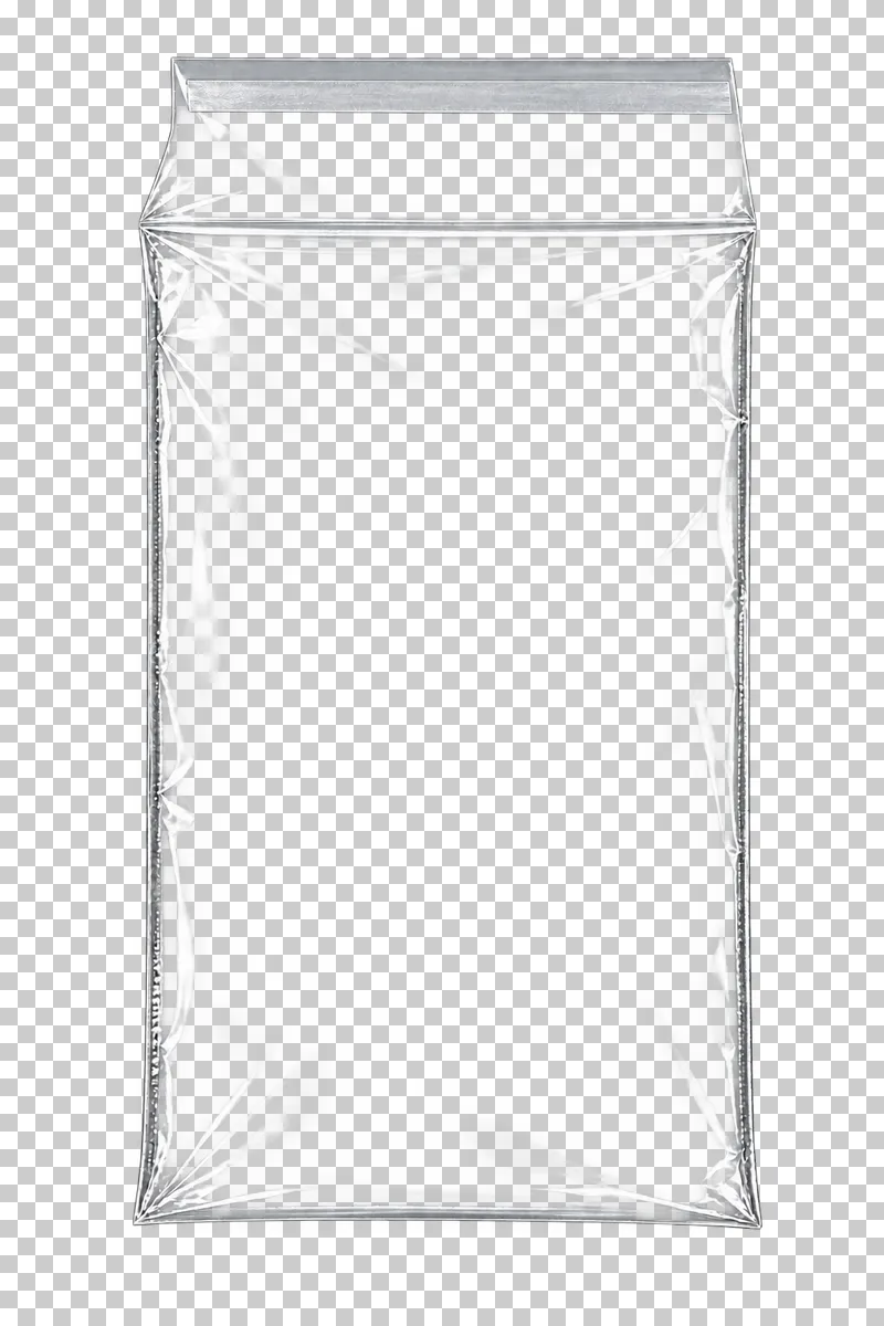 An empty clear bag with an open self-seal flap and a thin adhesive band.