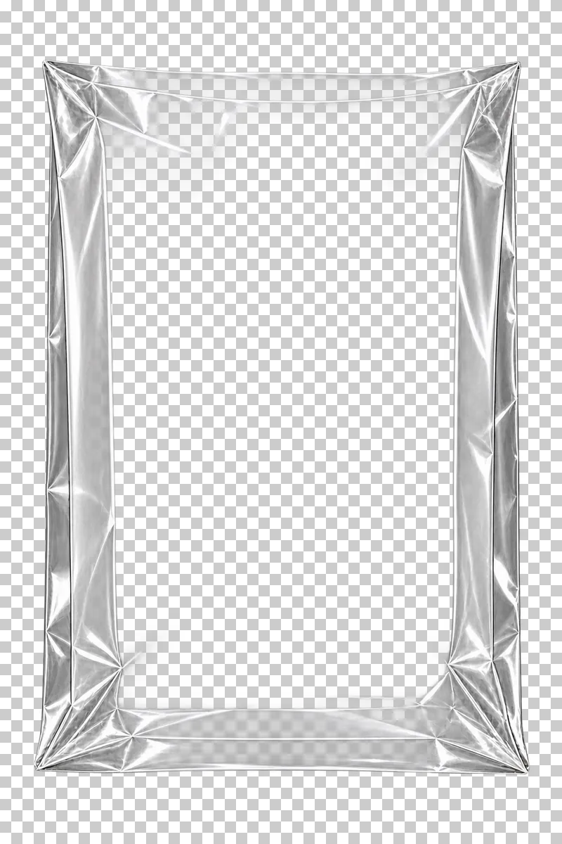 An empty clear bag with paired side gussets and diagonal lower pleats.