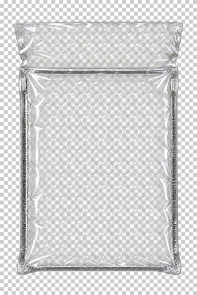 An empty clear bubble-wrap pouch with a full open flap and welded sides.