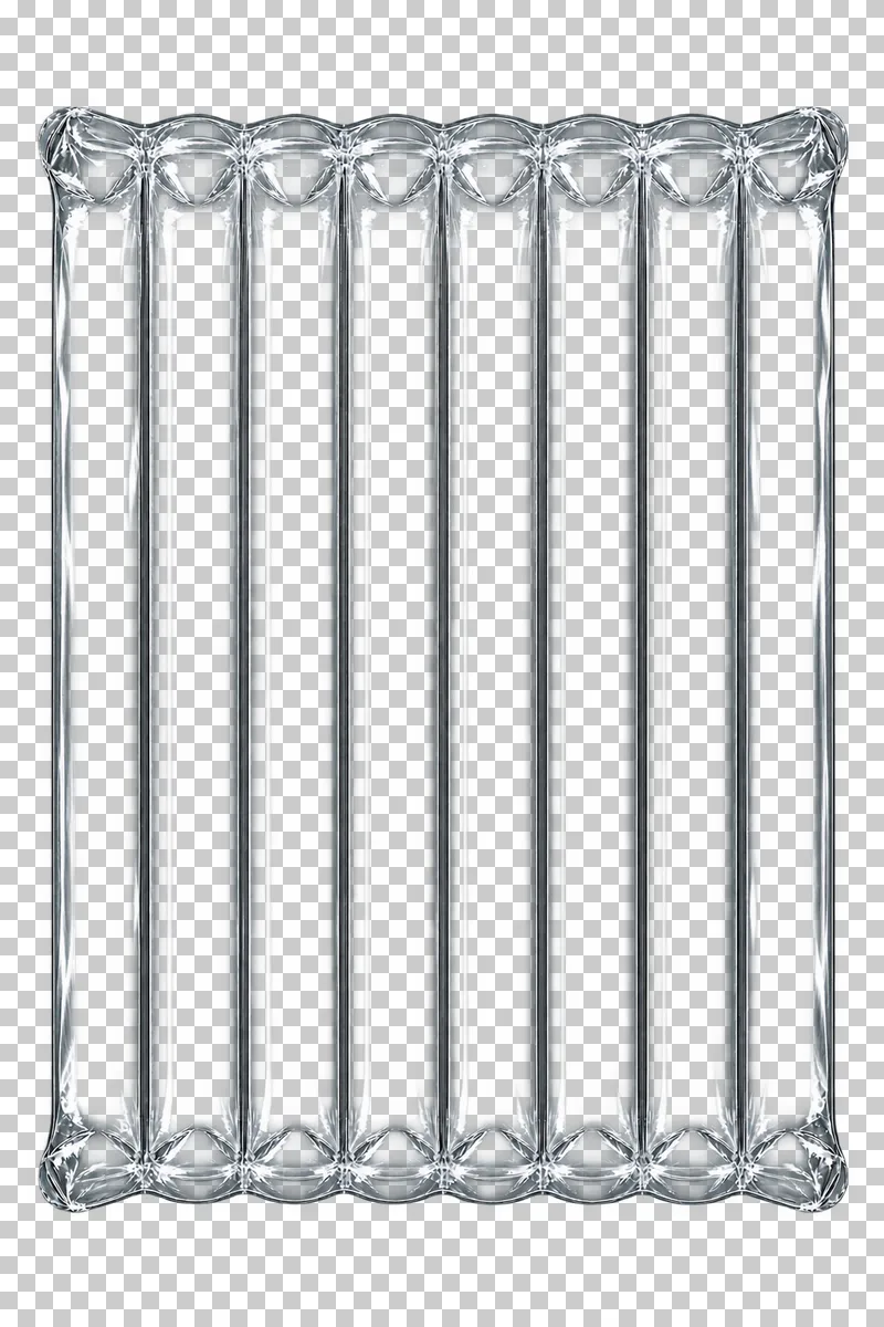 A protective panel of eight connected transparent inflated air columns.