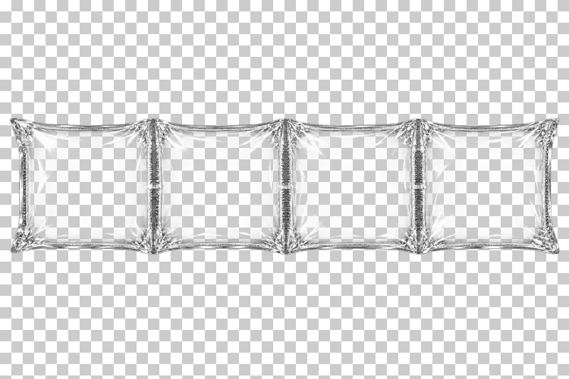 A connected strip of four clear inflated shipping air pillows.