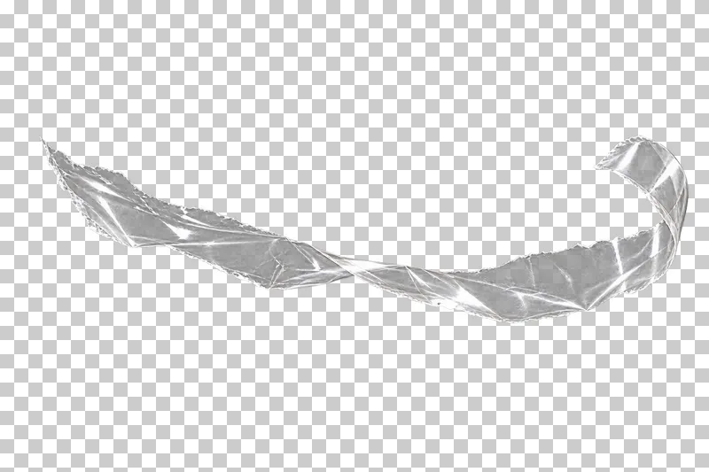 A narrow torn clear-film ribbon with a gentle twist and a curled tip.