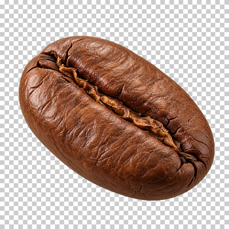 A single medium-roasted coffee bean with a visible central crease.