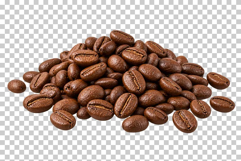 A compact mound of medium-roasted coffee beans with a few loose beans.