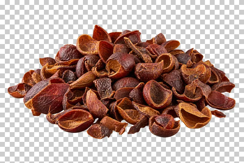 A heap of dried reddish-brown coffee cherry husks.