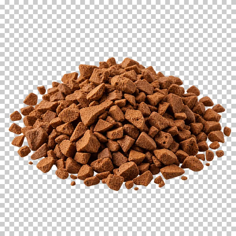 A mound of porous freeze-dried instant coffee granules.