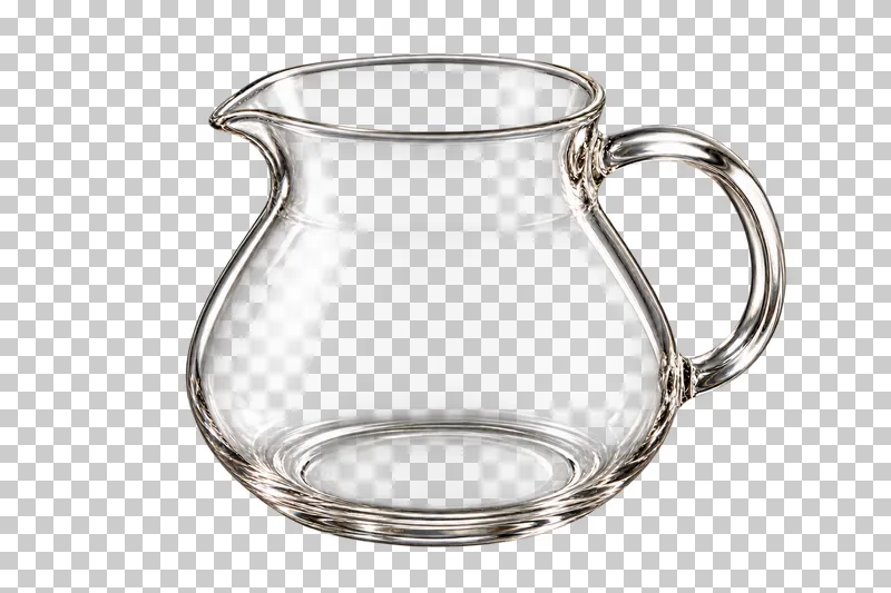 An empty clear glass coffee server with a pouring spout and loop handle.
