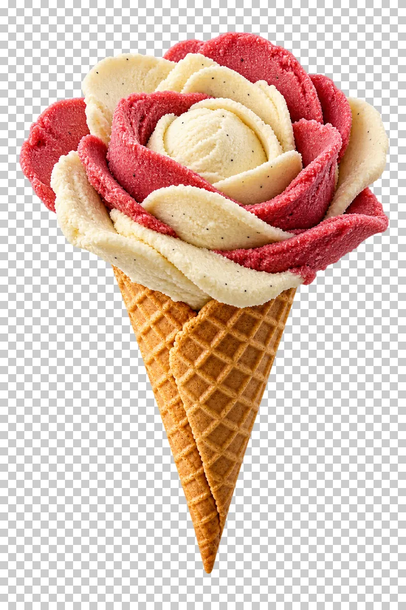 A gelato cone with overlapping petal-shaped portions.