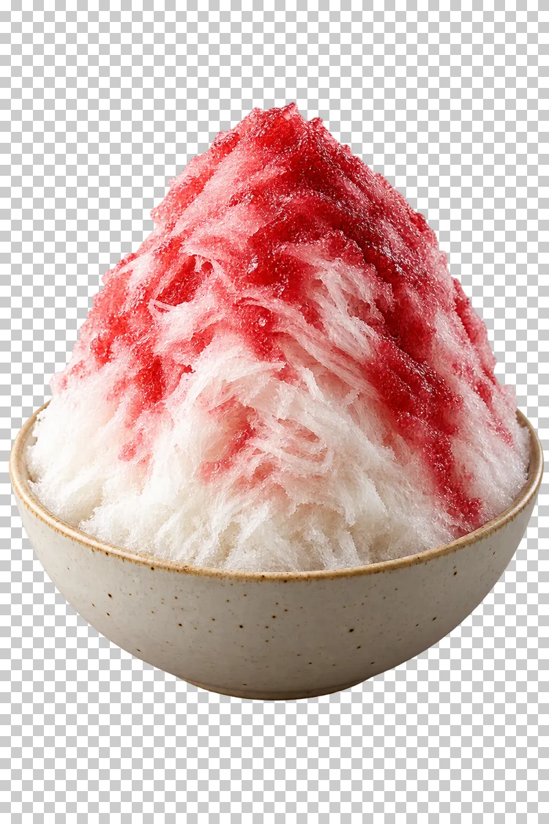 A mound of shaved ice dessert with toppings in a bowl.