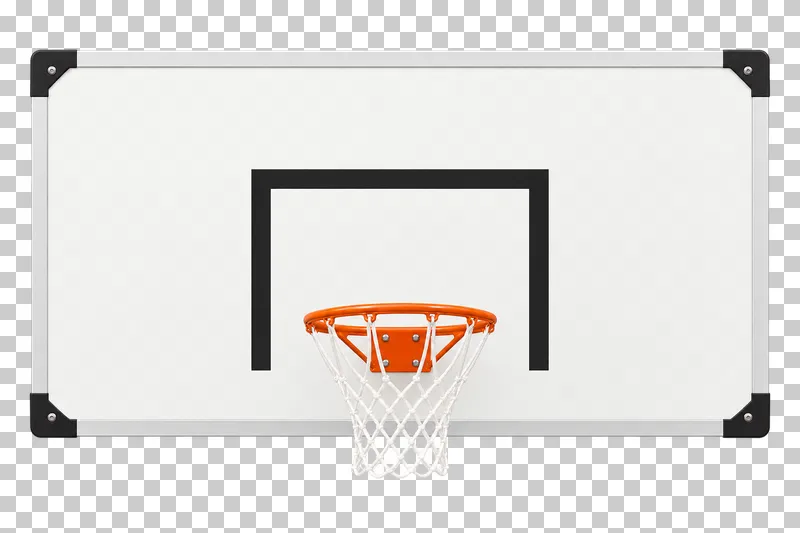A basketball backboard with a hoop and hanging net.