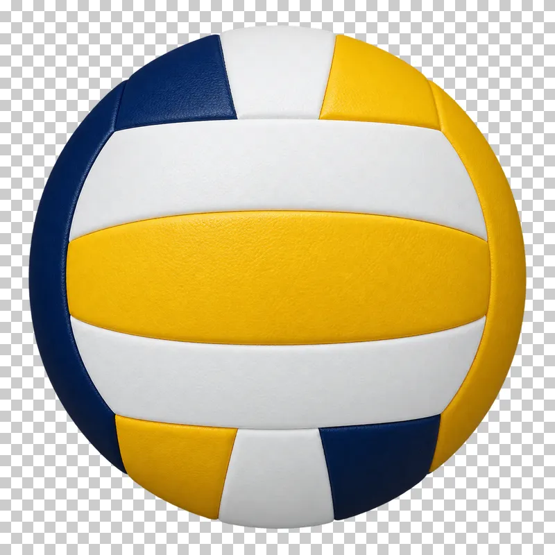 A navy, white and yellow volleyball with parallel panel groups.