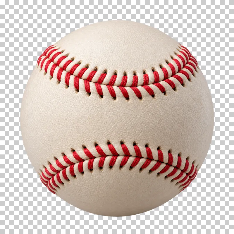A white baseball with red stitching.