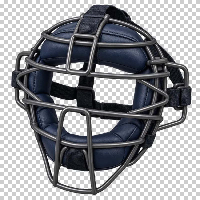 A baseball catcher mask with a padded metal cage.
