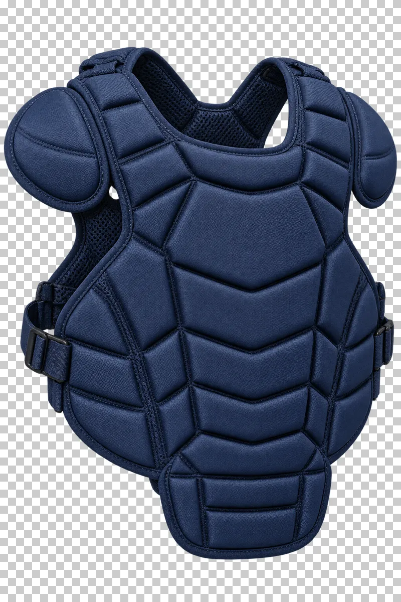 A padded baseball catcher chest protector.